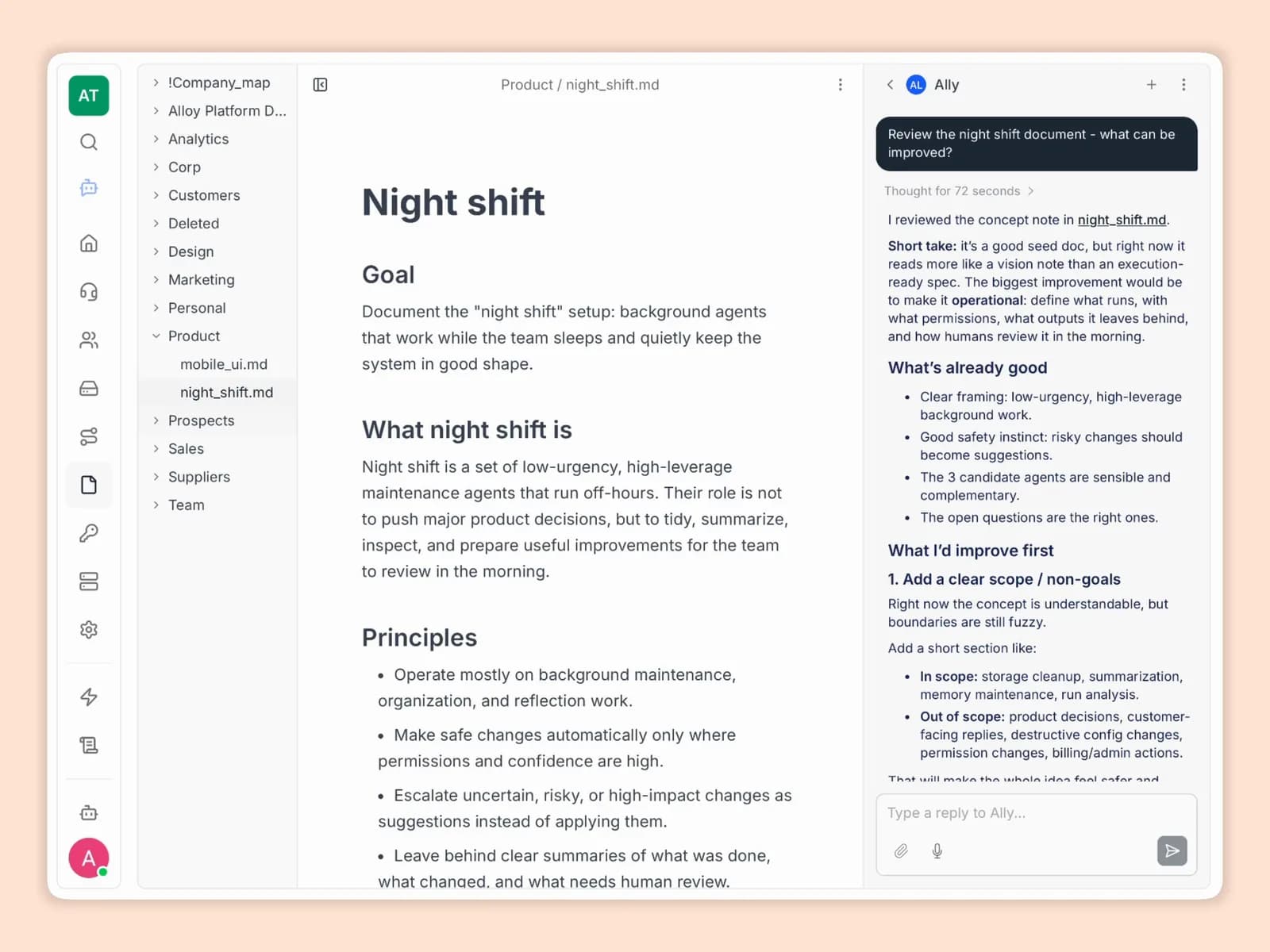 Collaborating with an AI teammate on a document